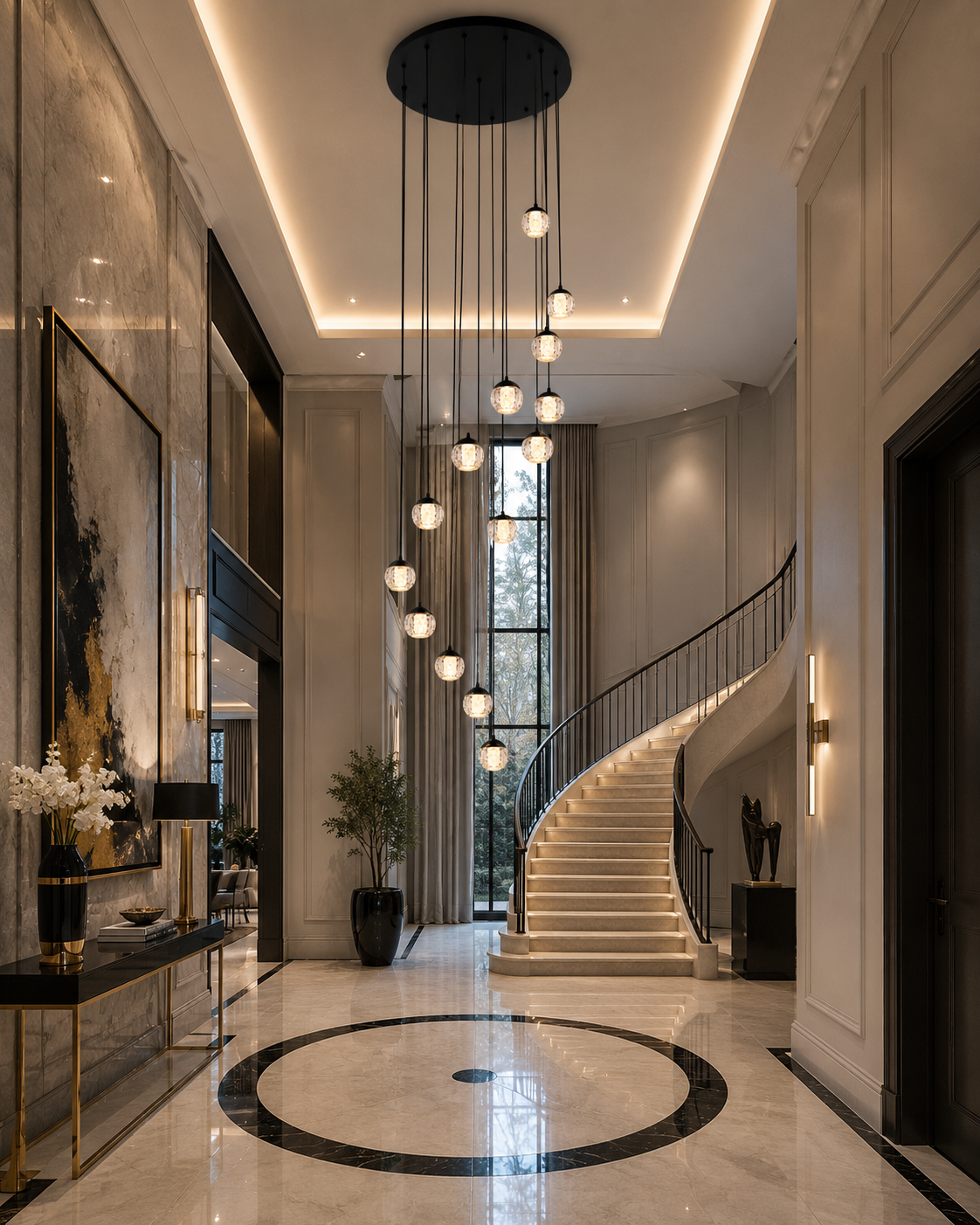Crystal Ball Stairs Chandelier - Black