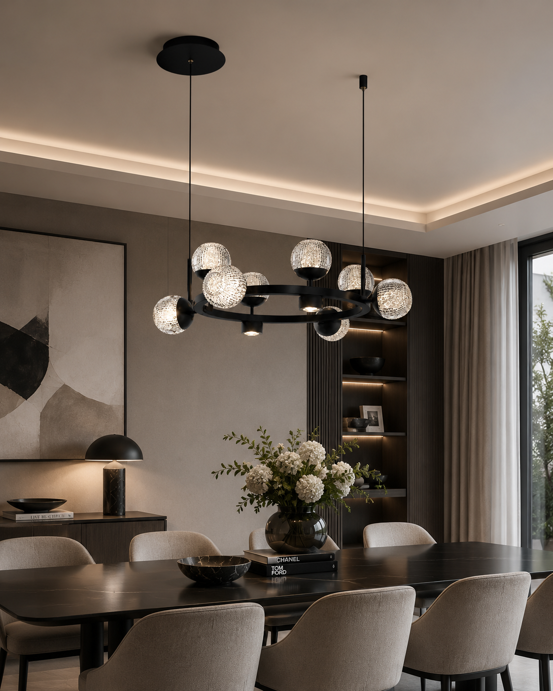 Crystal Ball Round Chandelier - Black