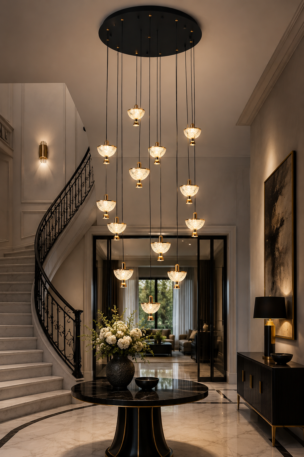 Crystal Stairs Chandelier - Gold