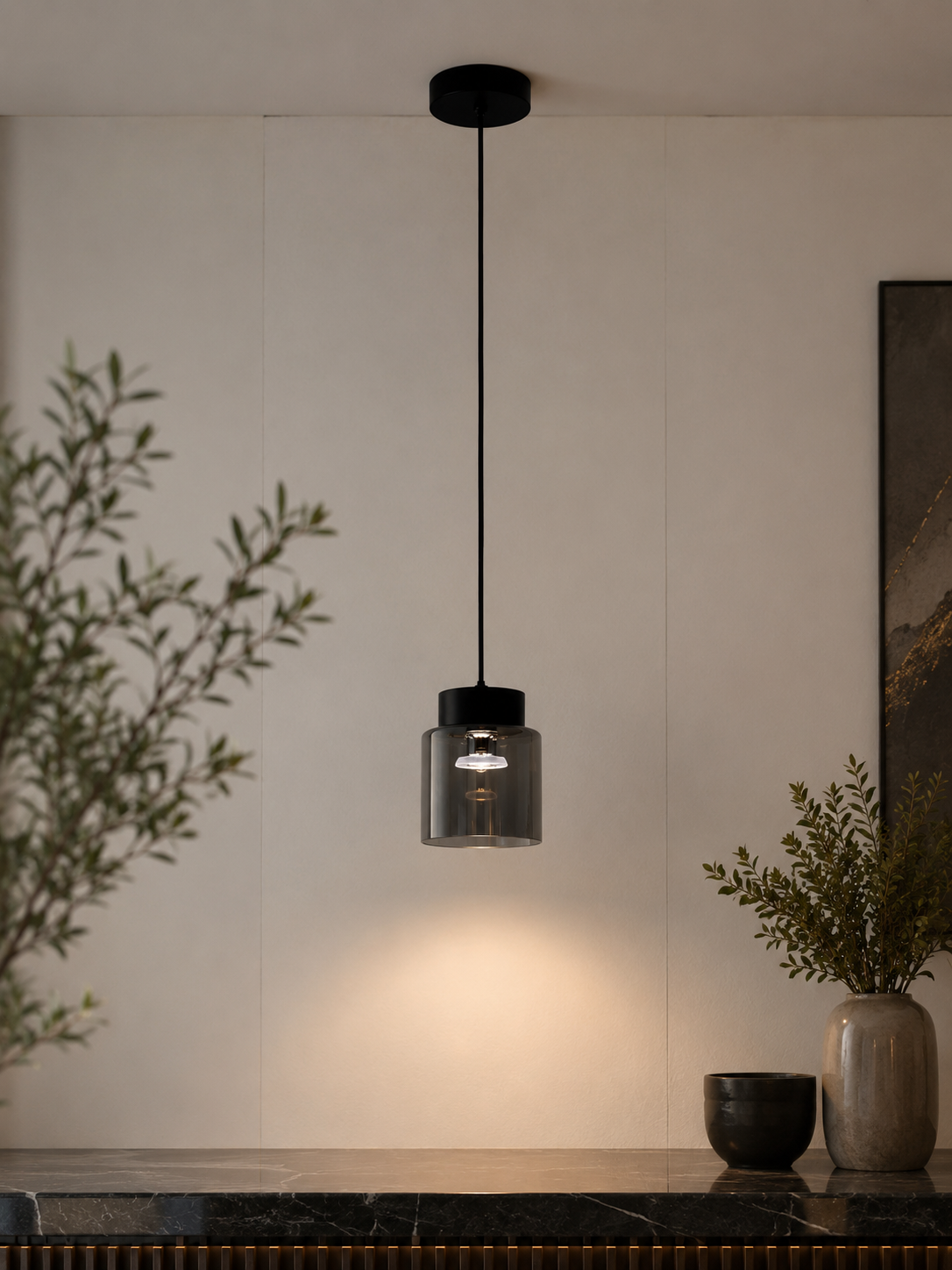 Round Grey Glass Pendant