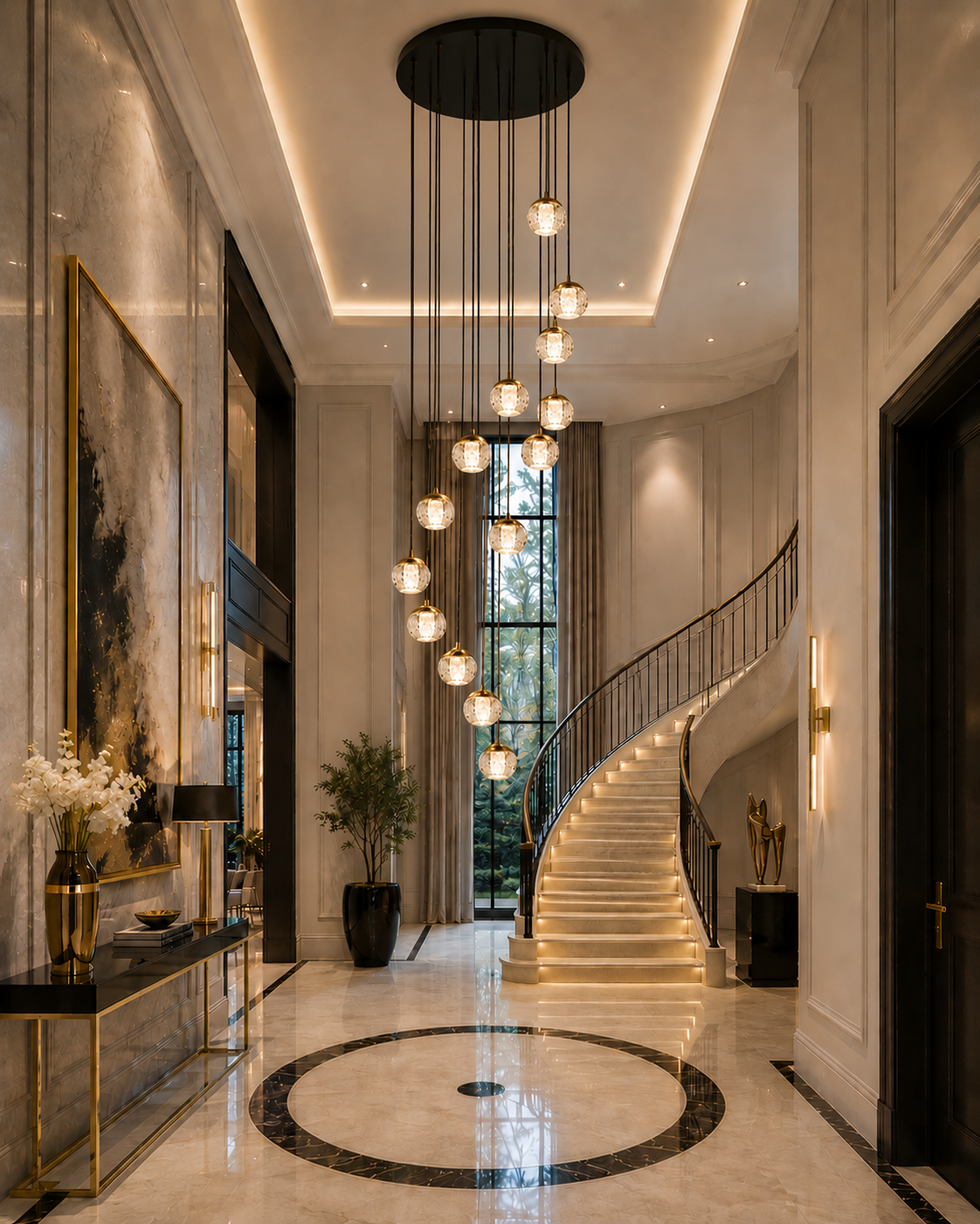 Crystal Ball Stairs Chandelier - Gold
