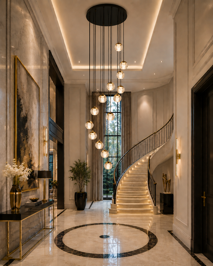 Crystal Ball Stairs Chandelier - Gold