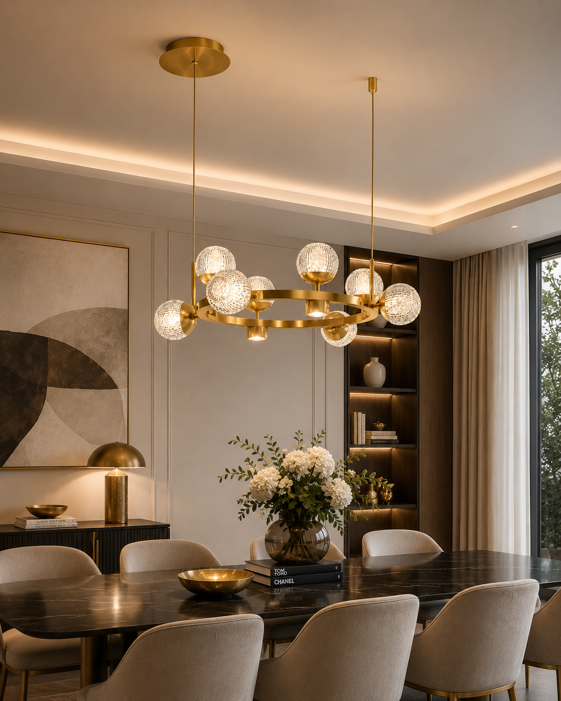 Crystal Ball Round Chandelier - Gold