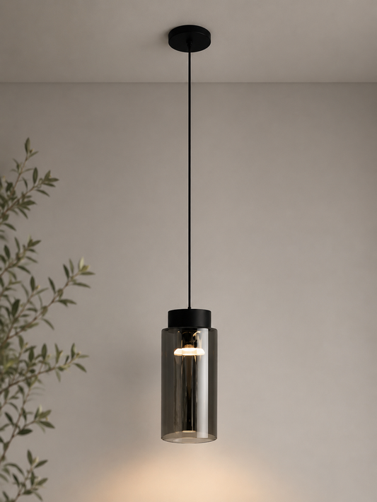 Pendant Single Long Grey Glass