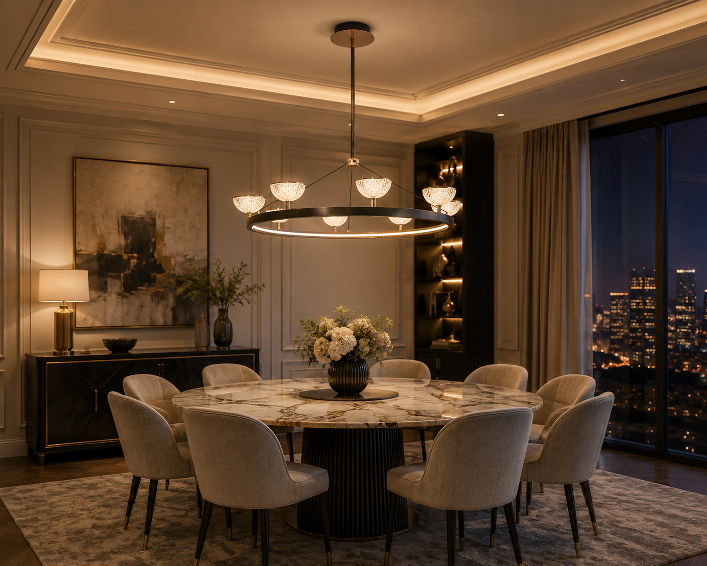 Crystal Round Chandelier - Gold