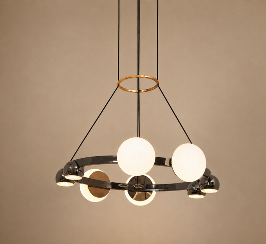 Chandelier White Ball Round - Gold