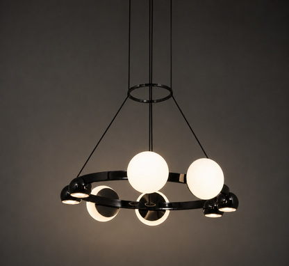 Chandelier White Ball Round - Black