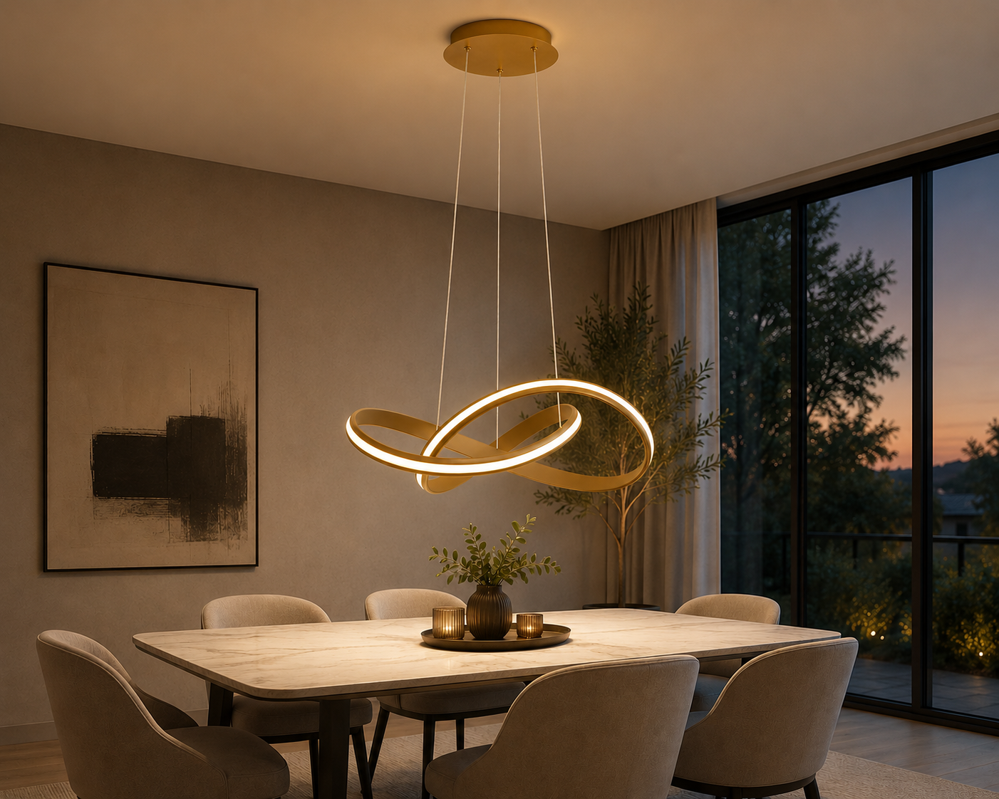 Ethereal Ribbon Led Chandelier - Gold
