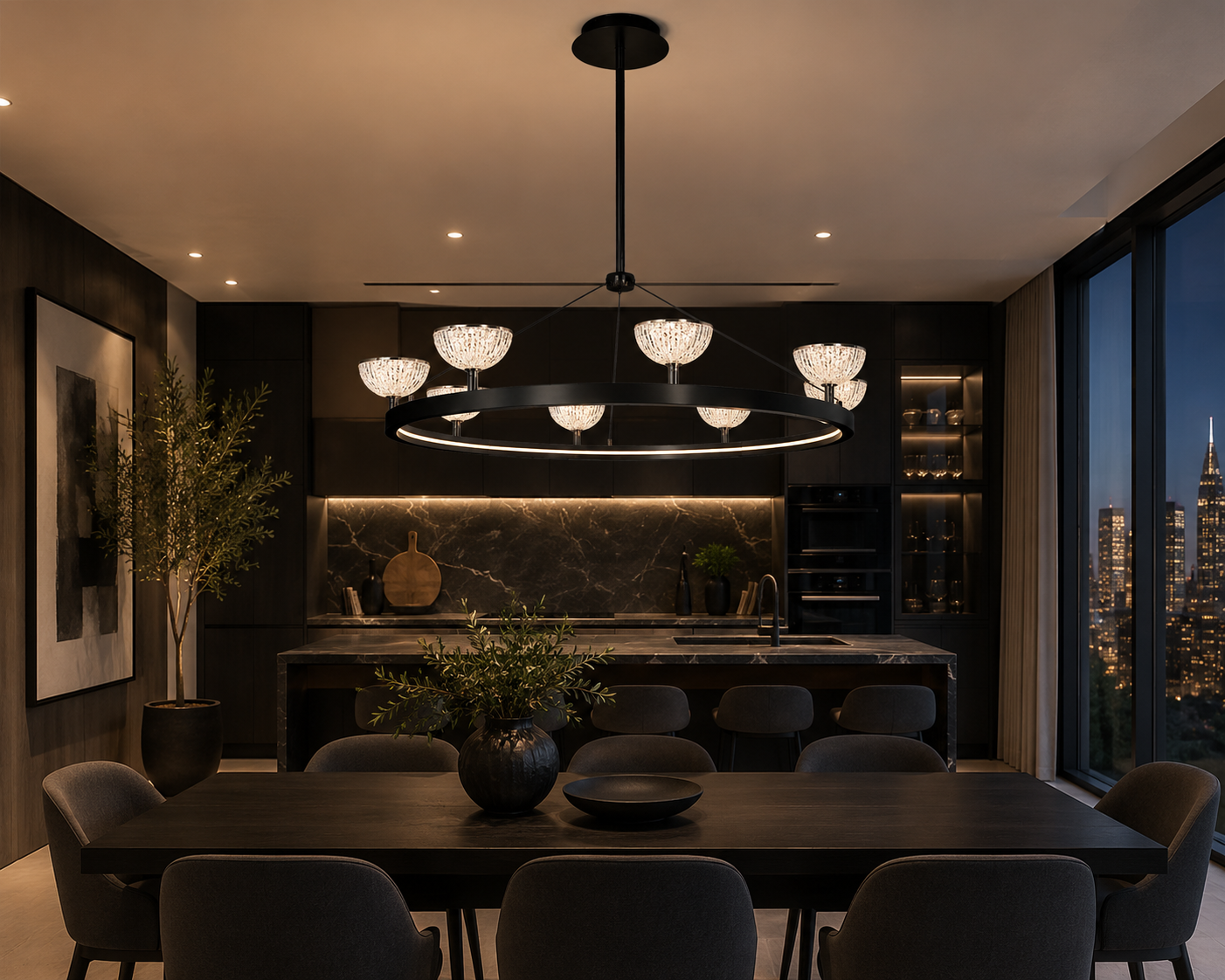 Crystal Round Chandelier - Black